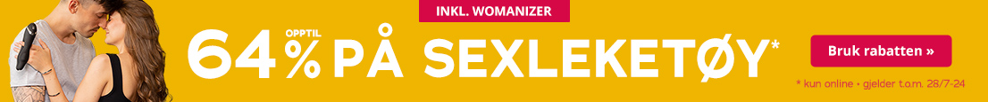 Advertisement with a yellow background. White text: 'Up to 75% off sex toys*'. It says: '*only online – valid until 28.07.2024' in small red letters. The text 'incl. Womanizer' is at the top in the middle.